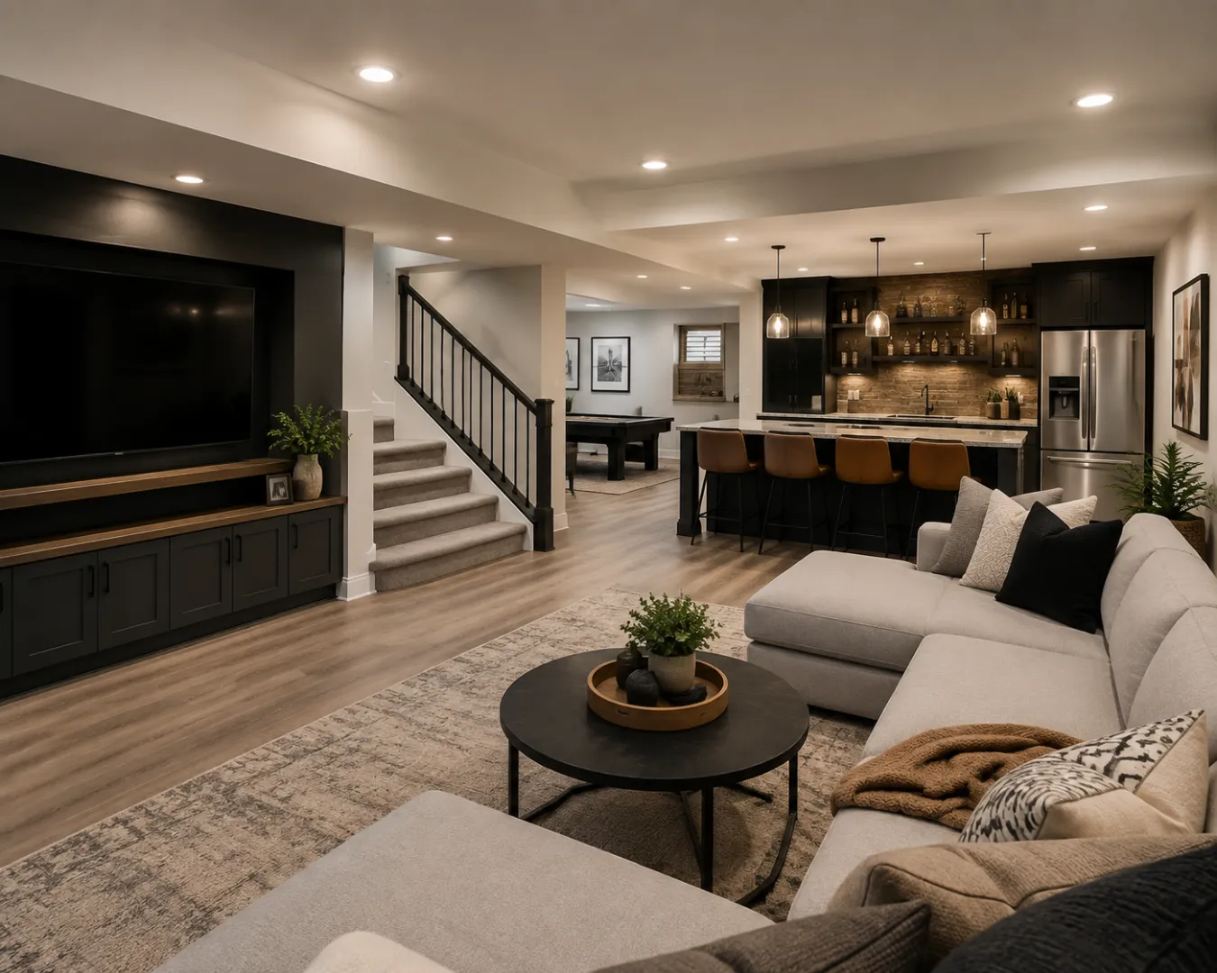 Finished basement remodel in a Summerlin Las Vegas home by Corestone Construction
