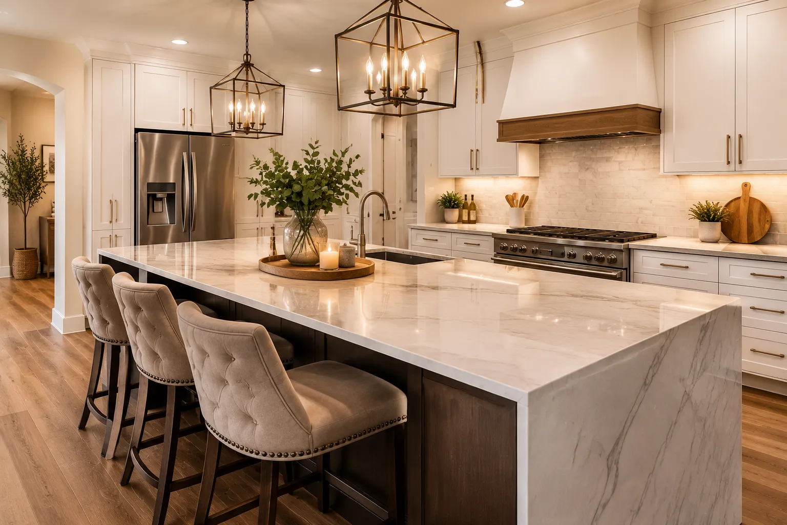 Modern kitchen remodel in Las Vegas by Corestone Construction with custom cabinetry and countertops